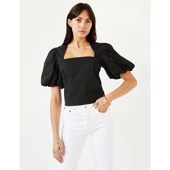🔥🔥🔥NEW Frame Black Nina Crop Poplin Puff Sleeves Blouse - Picture 2 of 7